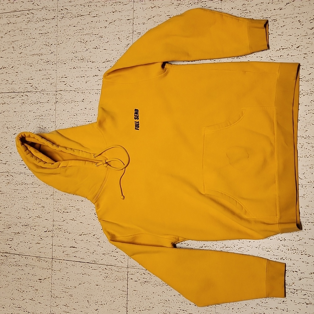 Fullsend Nelk Boys Mustard Yellow Embroidered Spell Out Pullover Hoodie Vintage